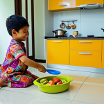 **

"A young child, fully clothed in a modest and colourful baju kurung, happily playing with a toy kitchen set. The kitchen is bright and cheerful, filled with miniature pots, pans, and play food. The background shows a tidy living room in a modern Malaysian home. safe for work, appropriate content, perfect anatomy, natural proportions, high quality, professional, family-friendly."

**